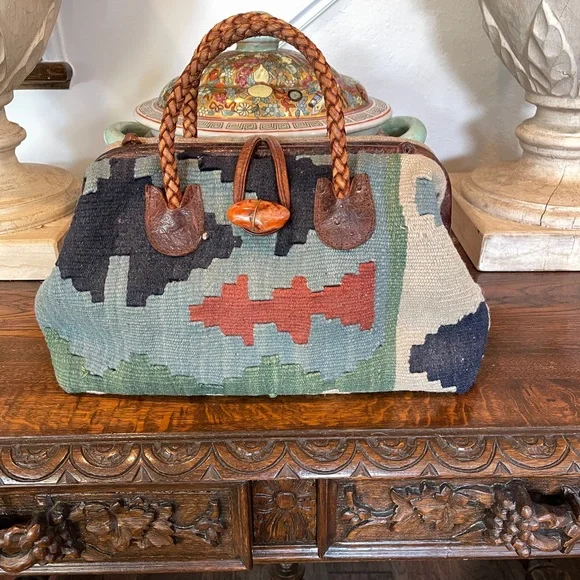 Marco Avante Killim Carpet Multicolor Southwestern Patterned Tote Bag Vintage - Picture 3 of 14